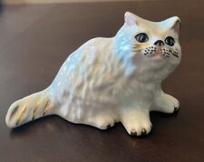 Ceramic White Persian Kitty Cat Shelf Sitter Figurine with Green Eyes Gold Tail picture