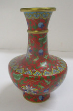 Small Vintage Cloisonne Vase Red with Flowers picture