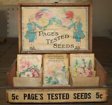 Early 1900's Page's Tested Seeds Dovetailed Oak Seed Box Retail Display w/ Seeds picture