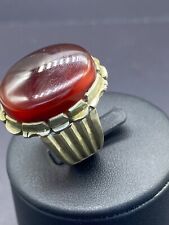 Rare Old Middle Eastern Natural Yemeni Carnelian Agate Pure Sliver Ring picture