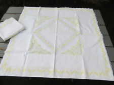 Pair of two Pillowcases Unused Linen Cotton Bobbin Lace Yellow Embroidery German picture