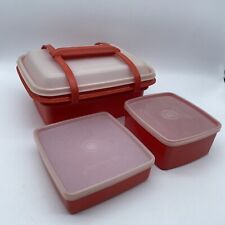 Tupperware Pack-N-Carry  Lunchbox Set w/Handles #1254 W/ #670 & #311 Paprika Red picture