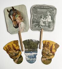 Lot of 5 Vintage Cardboard Hand Fans, 3 Tri-Fold, 2 w/ Handles, Advertising Ohio picture