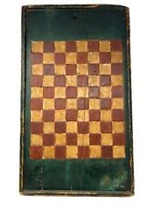 Large Antique 19th C. Old Green Painted Game Board Hand Carved Checkers 1800's picture