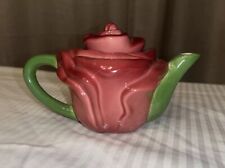 Vtg PAPEL TEAPOT HAND PAINTED Cabbage/Rose Pink  Made In Sri Lanka picture