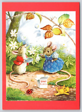 Dressed Mice Blowing Bubbles Fantasy Anthropomorphic Animals Postcard UNP 6x4 picture