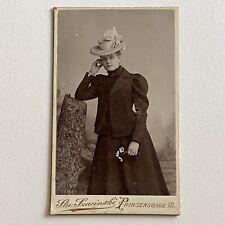 Antique CDV Photograph Beautiful Woman Holding Flowers Hat Christiania Denmark picture