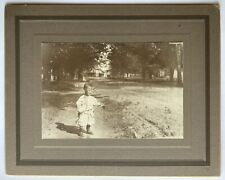 Vintage Photo On Board Cute Little Boy Holding A Hoe Standing On Road IDENTIFIED picture