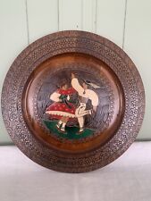 Polish Carved Wall Plate Painted Folk Art Couple Dancing Wooden ware Decorative picture