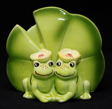 VTG HP Porcelain Frogs Napkin Holder, Lorrie Design? Josef? JAPAN 3 1/4