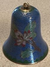 VTG Cloisonné Enameled Brass Bell, Floral Design, Blue, Gold Toned Trim, 2” Tall picture
