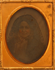 Antique 1/9th Plate Daguerreotype Tinted Photo of a Lady  Lace Coif Bonnet 1850s picture
