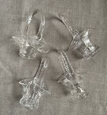 Lot Of (4) Vintage Clear Pressed Glass Floral Handled Small Baskets 5.5” Tall picture