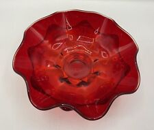Vintage Viking Glass Ruby Red Footed Candy Dish Console Bowl 8” Wide 8 Petals picture