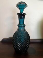 Vintage Diamond Point Italian Glass Smoky Dark Teal Blue Decanter with Stopper picture
