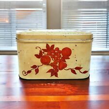 Decoware Metal Bread Box MCM Red/Orange Fruit/Grapes Shabby Chic 1950's Vintage  picture