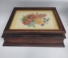 Vintage Wooden Treasure Jewelry Box w/ Floral Picture on Lid picture