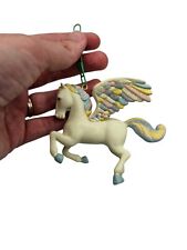 Vintage 1990s Unicorn Christmas Ornament Ivory w/ Glitter Wings picture