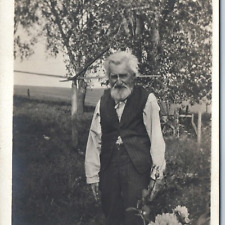 c1910s Enchanting Old Man RPPC Outdoors Flower Wise Fella Farm Nature Photo A211 picture