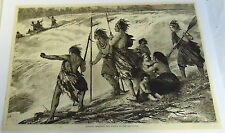 1883 magazine engraving ~ INDIANS SHOOTING THE RAPIDS OF THE RED RIVER  picture