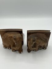 Vintage Hand Carved Solid Hard Wood Elephant Bookends picture