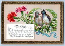 1880-90's VICTORIAN NEW YEARS GREETING CARD EMBOSSED BIRDS picture