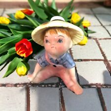 Vintage Miniature Yellow Hat Boy Ceramic Figurine 3 1/4
