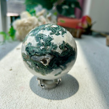 490g Natural Moss Agate Sphere Quartz Crystal Ball Healing 71mm 62th picture