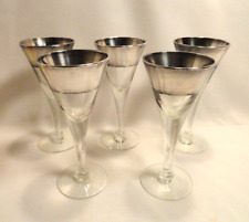 VUNTAGE DOERTHY THORPE STYLE SILVER RIM SHOT GLASSES SET OF 5🌟 picture