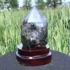 2.04LB Natural Ghost Smoke Quartz obelisk mineral specimen crystal Reiki+stand picture
