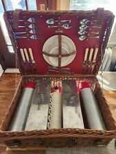 Abercrombie & Fitch English Wicker w/ Red-Liner Picnic Hamper COMPLETE Antique  picture