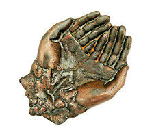 Antique Victorian Hands Bronze Metal Dresser Jewelry Tray Dish picture