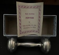 Vtg Web Silver Colonial Design Pewter Dumbbell Baby Rattle in Box w/ Leaflet EUC picture
