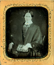 DAGUERROTYPE  OF BEAUTIFUL WOMAN WITH SHAW AND HOLDING A NICE ORNATE BOOK 1/6TH picture