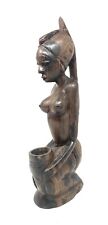 Vintage African Wood Sculpture Of Woman Holding Vessel 13” picture