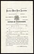 March 1884 Provident Mutual Relief Asc. Notice Suspension Insurance, Concord NH  picture