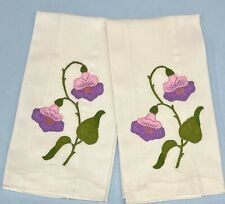 Pair of Hand Embroidered , Linen Guest Towels,   picture