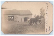 c1905 Horse Team Barn Farm Workers Field RPPC Photo Antique Postcard picture