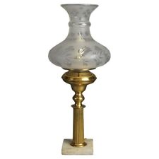 Antique Brass Solar Lamp with Tam-O-Shanter Cut Glass Shade & Marble Base C1840 picture