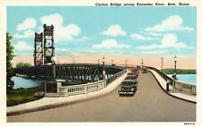 Bath, Maine, ME, Carlton Bridge across Kennebec River, Vintage Postcard e3792 picture