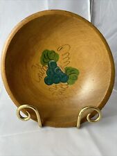 Vintage Wooden Bowl Hand Painted Folk Art Grapes 8.5” X  8.5” picture