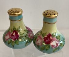 Antique Bavarian Antique Gold Top Hand Painted Rose Salt/Pepper Shakers picture