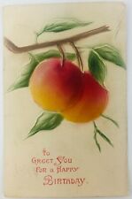 Vintage Happy Birthday Greeting Embossed Puffy Postcard Apples  picture