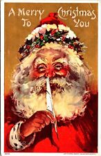 Vintage 1908 Julius Bien & Co Santa Claus & Quill Letter Christmas Postcard picture