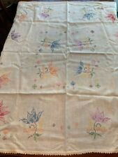 Vintage Cotton / Linen Floral Cross Stitched  Tablecloth  47.5