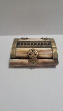 Antique Vintage Camel Bone And Brass Jewelry Trinket Box, Lined picture