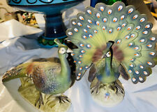 Pair of gorgeous LEFTON china peacocks Stunning EVC Signed picture