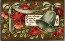 1910s CHRISTMAS Embossed Postcard Bells / Flowers 