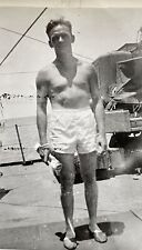VTG Handsome SOLDIER In Underwear On Deck 1940s Photo Shirtless Beefcake Gay Int picture