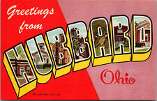 Vtg 1950's Greetings From Hubbard Ohio OH Large Letter Linen Postcard picture